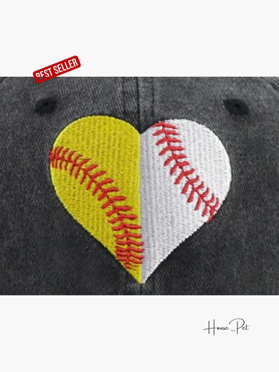 Women\'s Adjustable Cotton Baseball Cap with Embroidered Heart Design